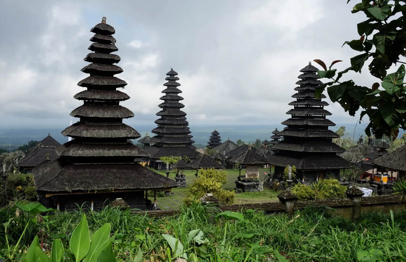 Meru towers and courtyards of the Besakih temple complex on the slopes of Mount Agung, Bali