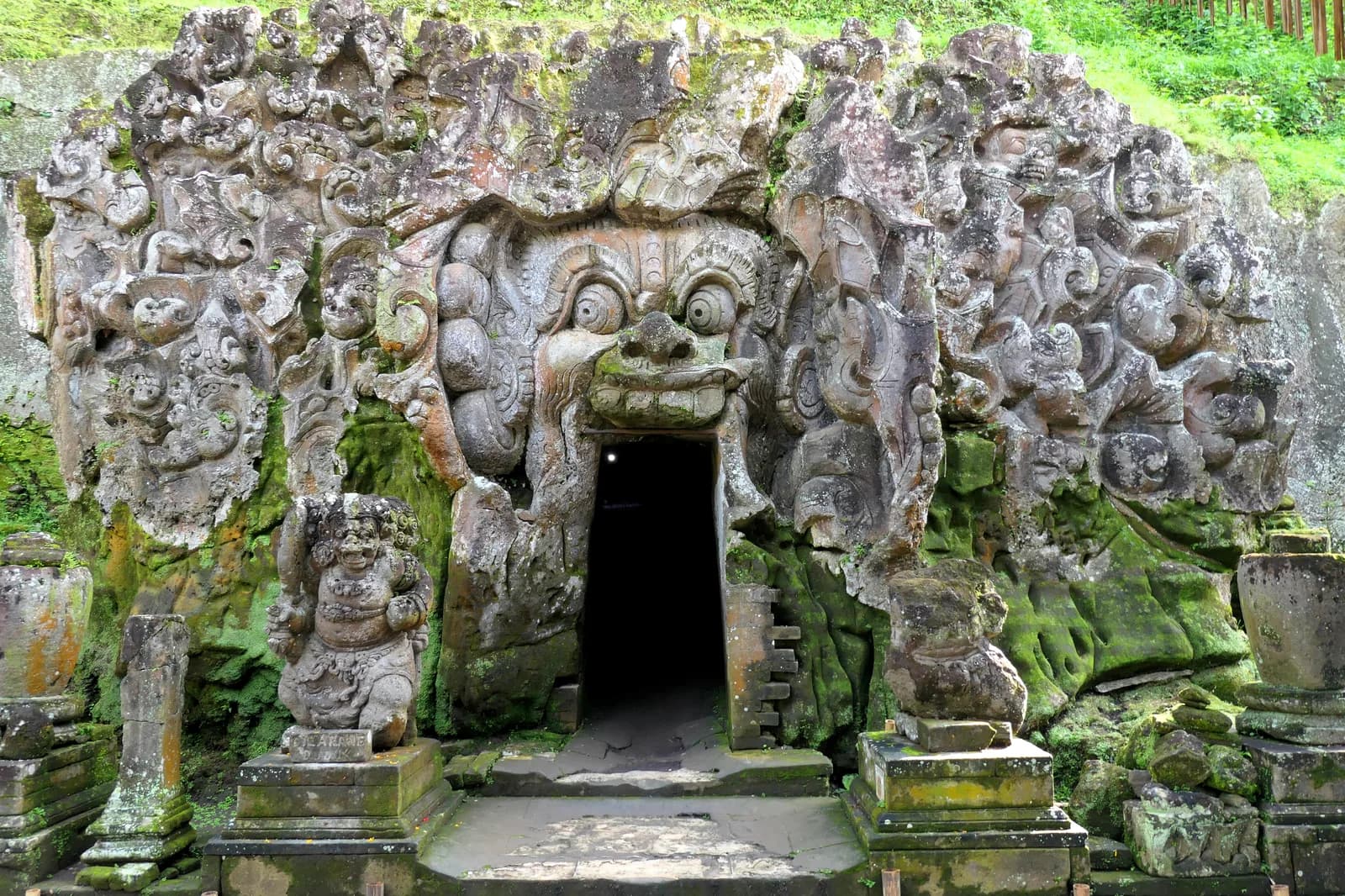 The carved cave entrance at Goa Gajah, Bedulu, Bali