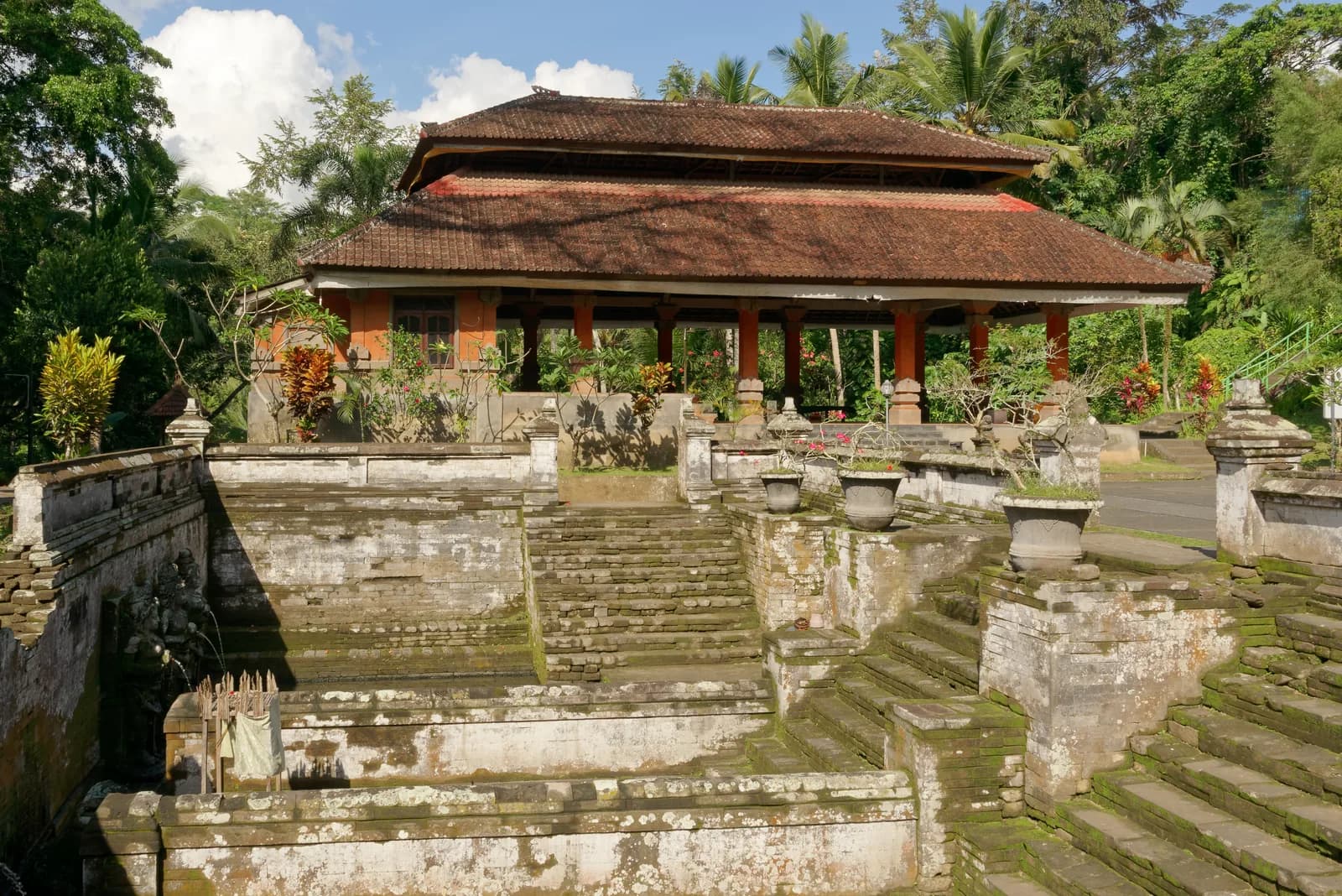 Stone terraces and steps in the upper part of the Goa Gajah complex below the road at Bedulu, Bali