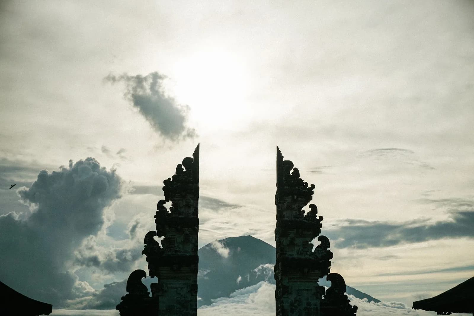 The split gate at Lempuyang with Mount Agung rising above the cloud behind it