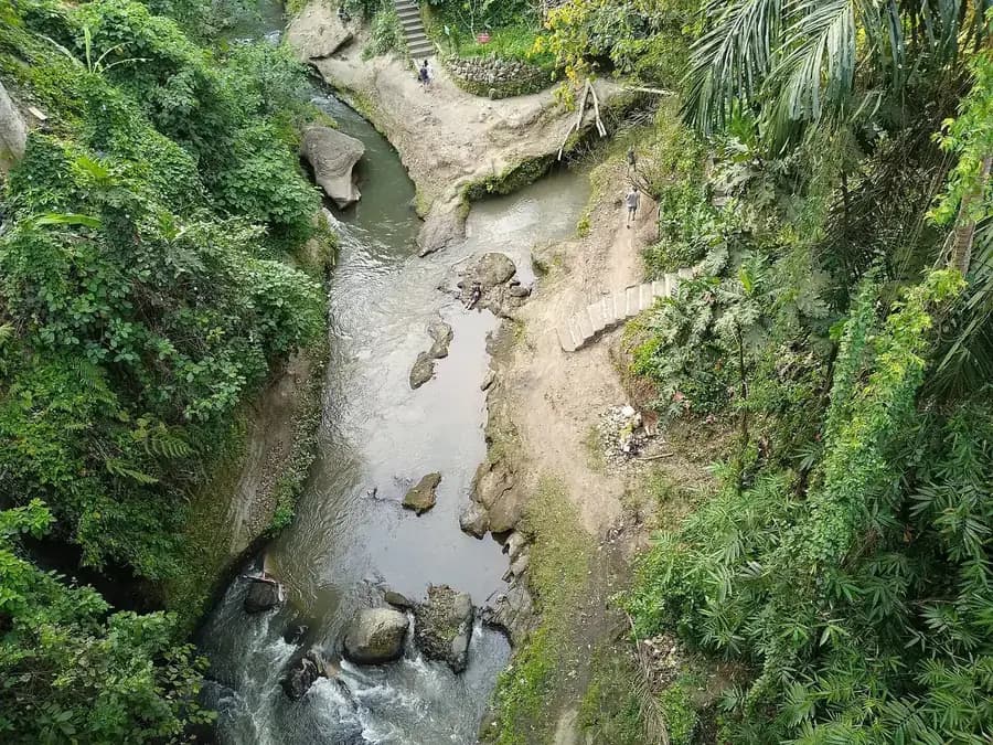 The rocky river gorge at Campuhan below the bridge, where the two Wos rivers meet near Ubud